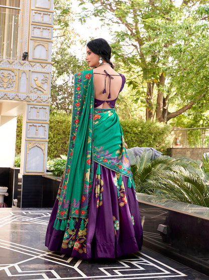 Purple Color Printed And Foil Work Tussar Silk Lehenga Choli