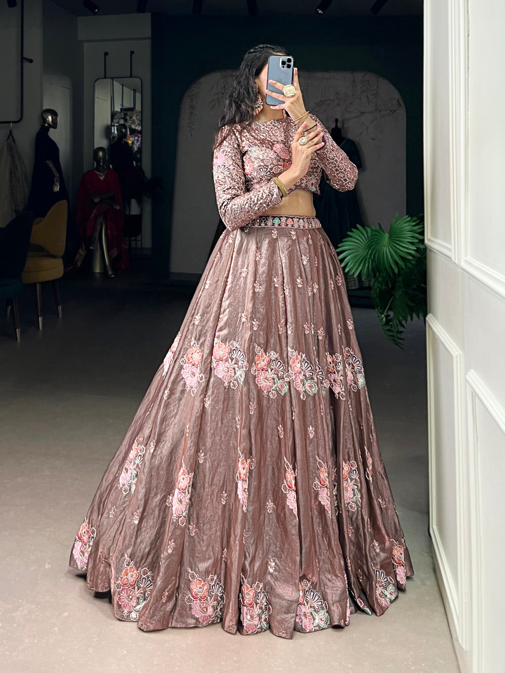 Onion Color Sequince And Thread Embroidery Work Fendi Co-Ord Set