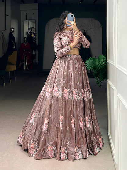 Onion Color Sequince And Thread Embroidery Work Fendi Co-Ord Set