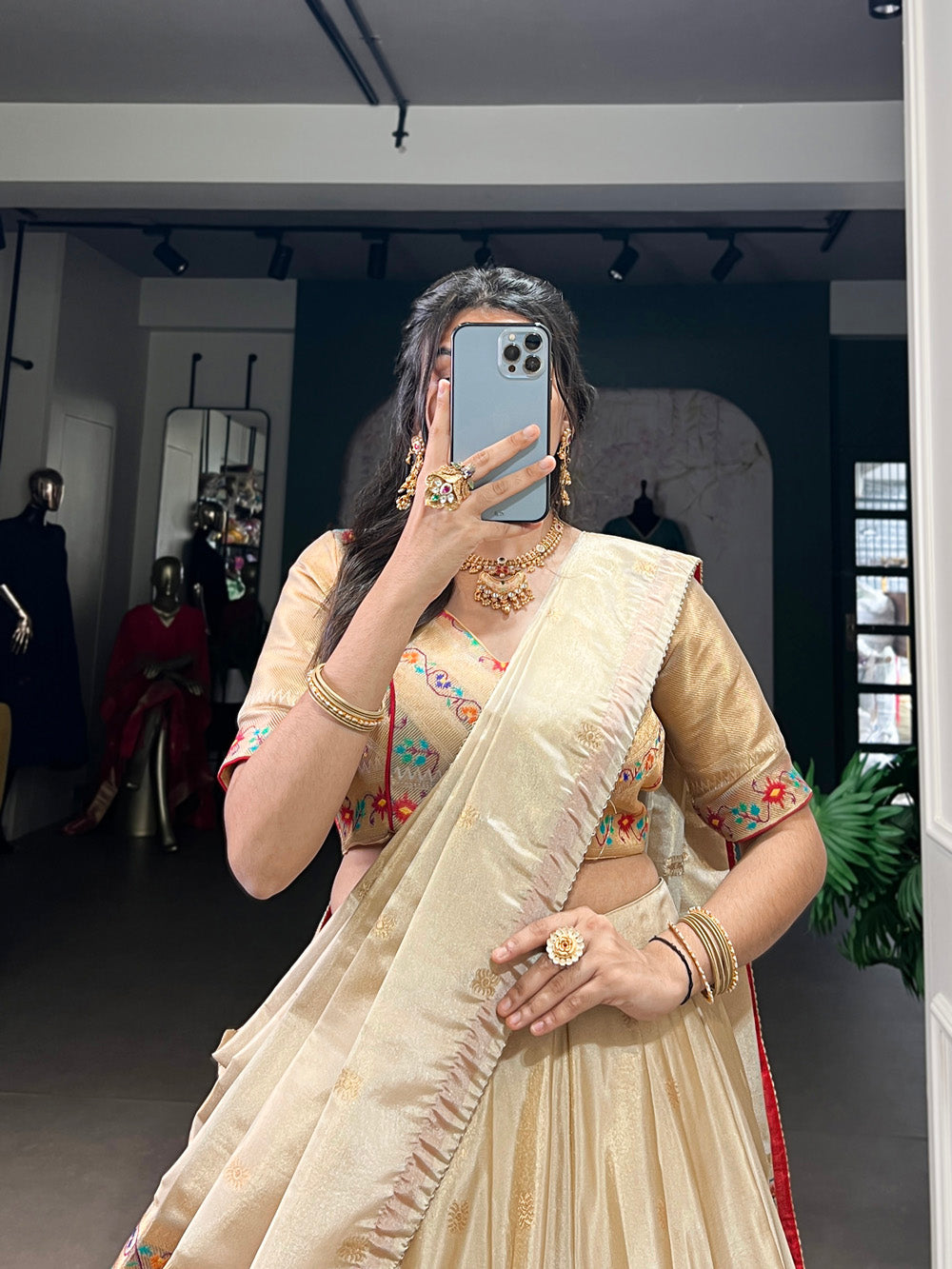 Red Color Zari Weaving Work Shimmer Lehernga Choli