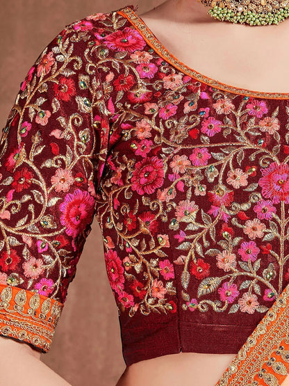Flamboyant Blue-Red Colored Bridal wear Embroidered Lehenga Choli - Zeel Clothing