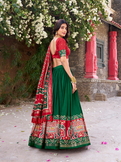 Green Color Patola Printed Tussar Silk Lehenga Choli
