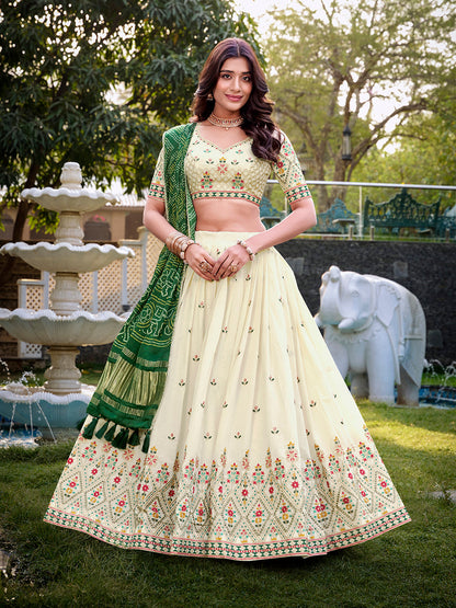 Square Design With Sequince And Thread Embroidery Work Khadi Cotton Lehenga Choli