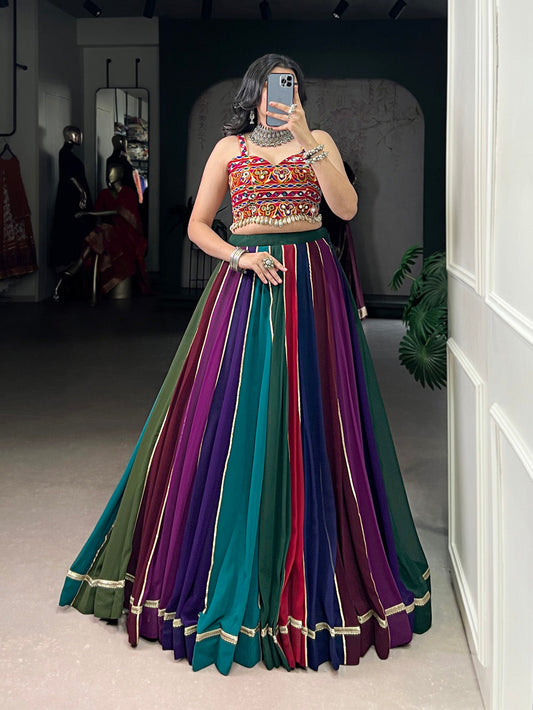 Multi Color Original Mirror Gamthi Work Georgette Ghaghra Choli