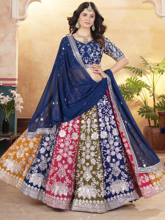 Glamorous Multicolor Sequins Georgette Wedding Wear Lehenga Choli With Dupatta - Zeel Clothing