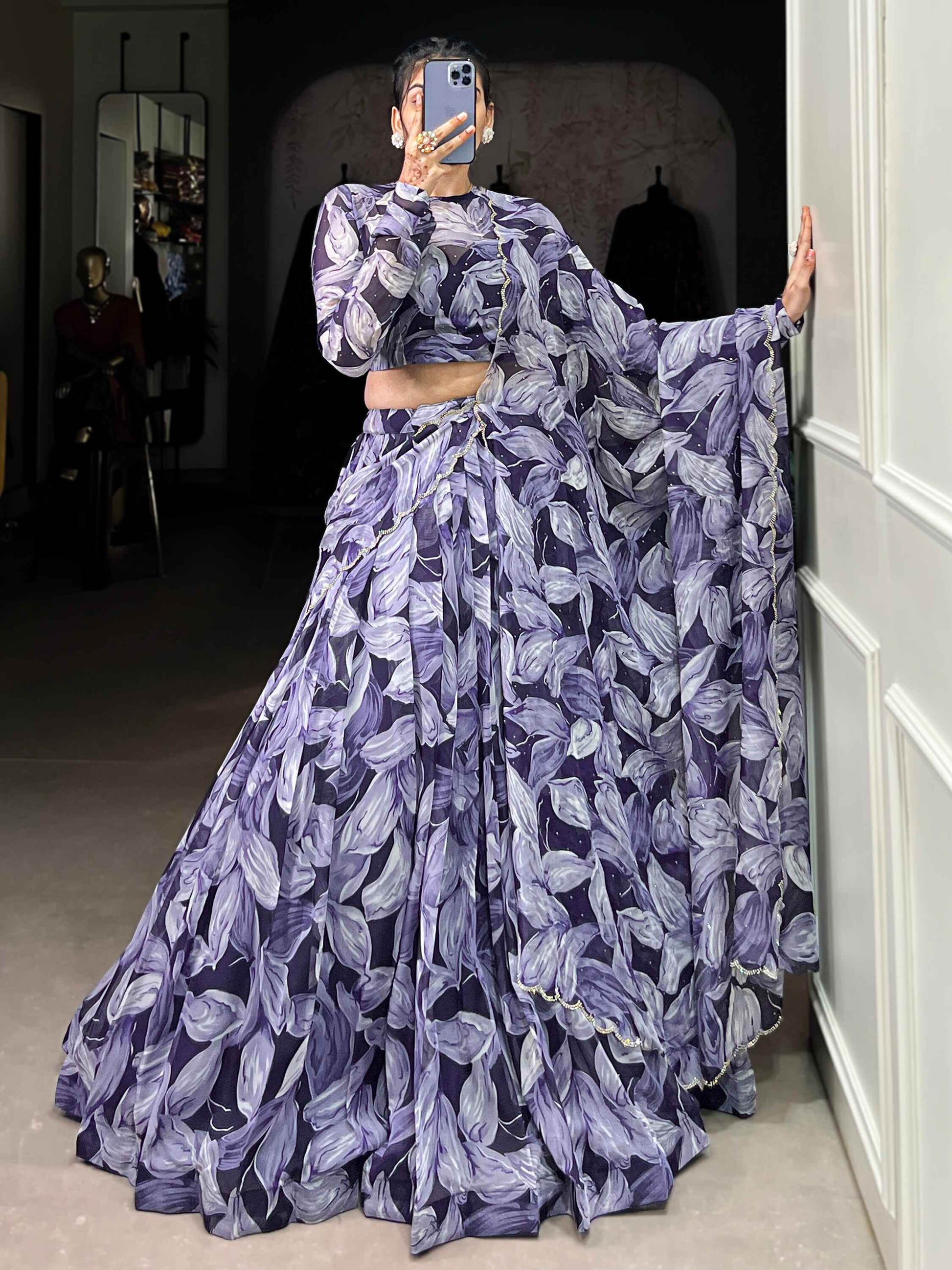Glamorous Navy Blue Digital Printed Silk Festival Wear Lehenga Choli - Zeel Clothing