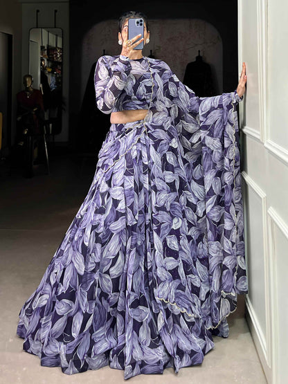 Glamorous Navy Blue Digital Printed Silk Festival Wear Lehenga Choli - Zeel Clothing