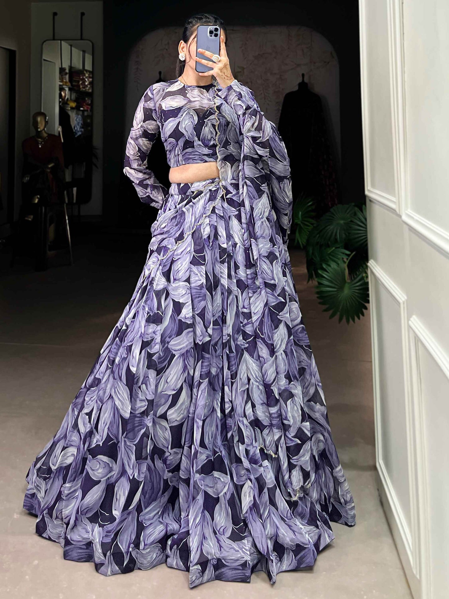 Glamorous Navy Blue Digital Printed Silk Festival Wear Lehenga Choli - Zeel Clothing