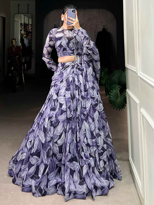 Glamorous Navy Blue Digital Printed Silk Festival Wear Lehenga Choli - Zeel Clothing