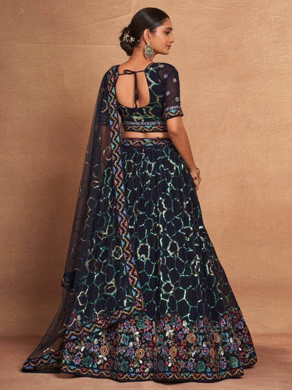 Glamorous Navy-Blue Sequins Georgette Reception Wear Lehenga Choli - Zeel Clothing