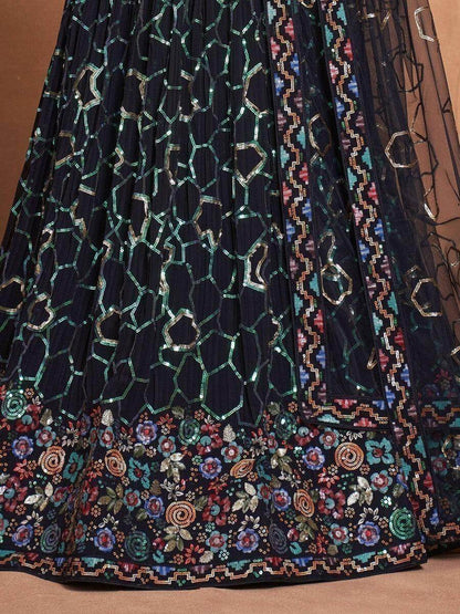 Glamorous Navy-Blue Sequins Georgette Reception Wear Lehenga Choli - Zeel Clothing