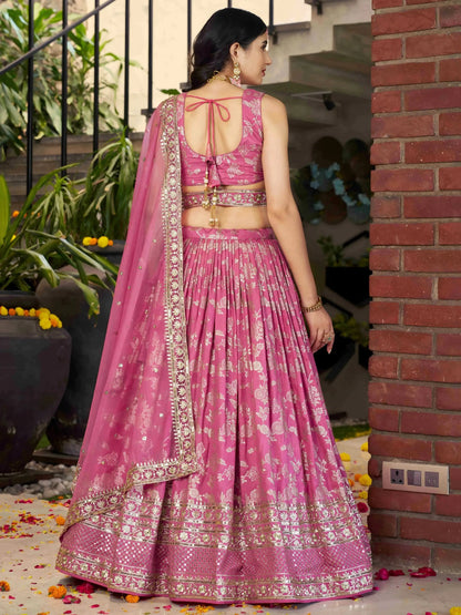 Glamorous Pink Party Wear Silk Zari Lehenga Choli With Dupatta - Zeel Clothing