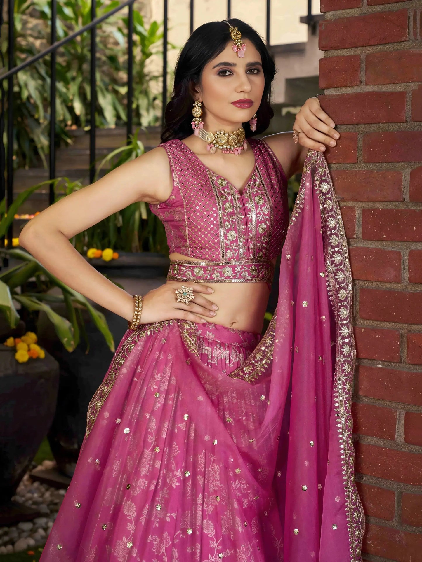 Glamorous Pink Party Wear Silk Zari Lehenga Choli With Dupatta - Zeel Clothing