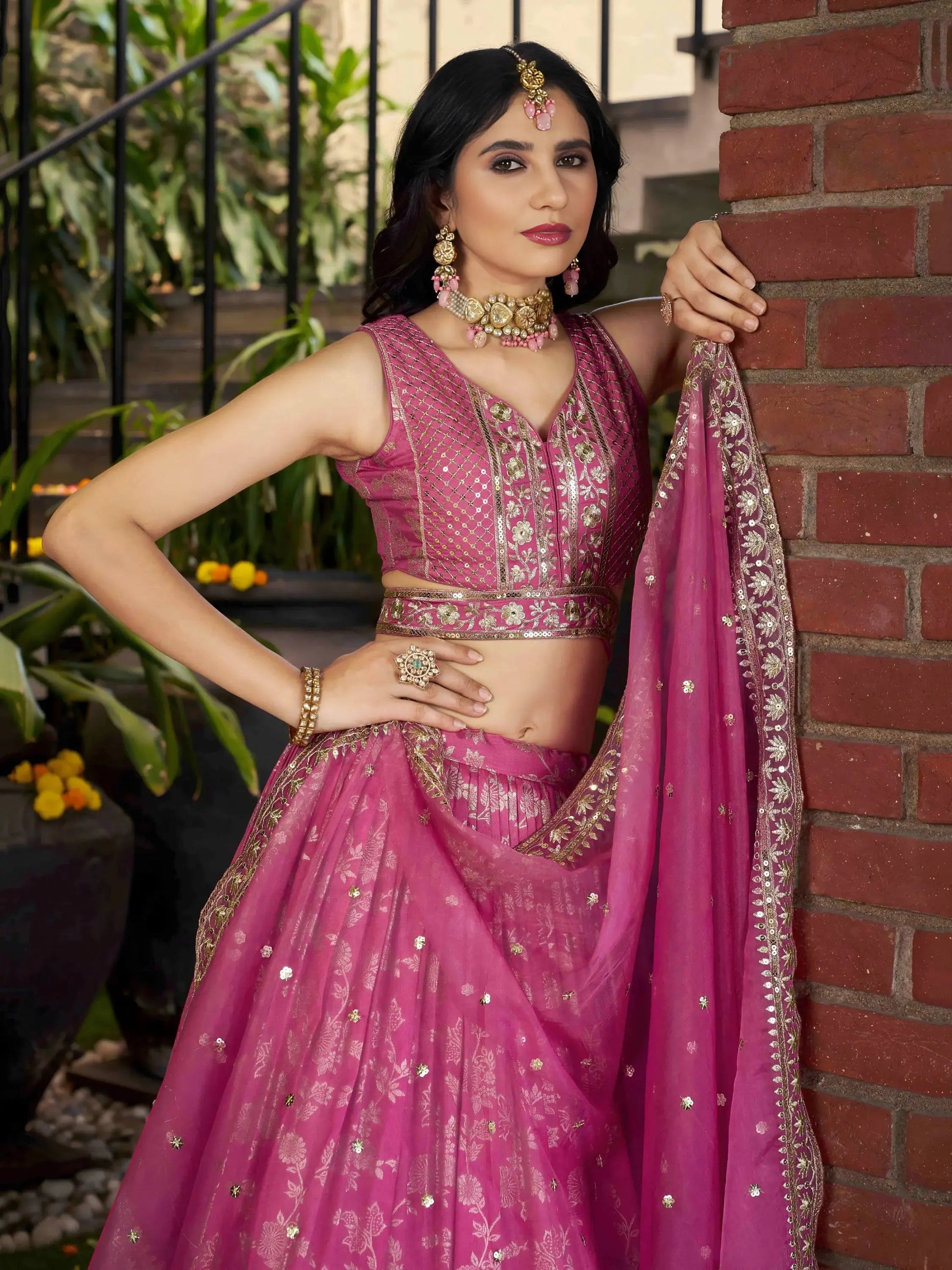 Glamorous Pink Party Wear Silk Zari Lehenga Choli With Dupatta - Zeel Clothing