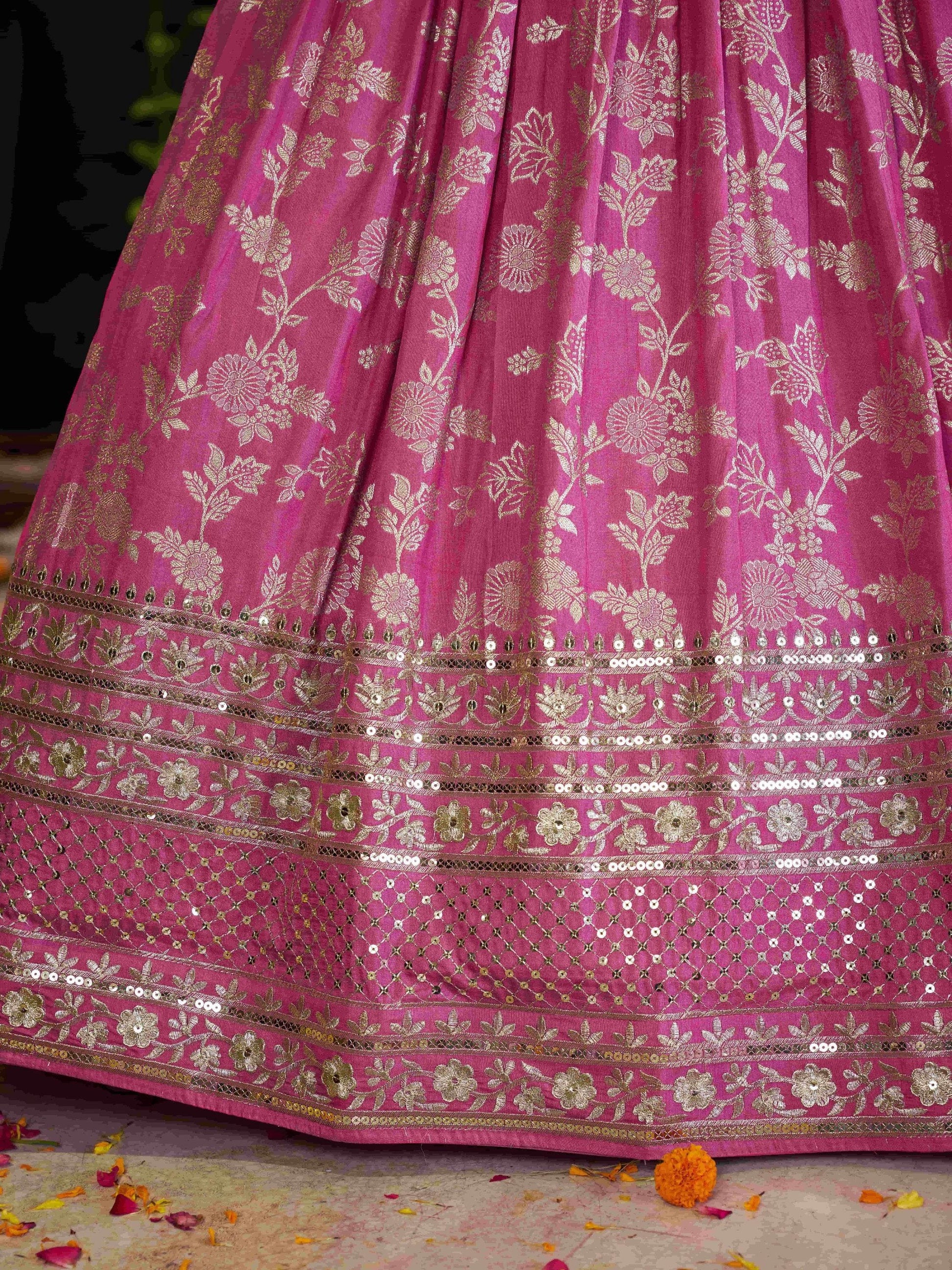 Glamorous Pink Party Wear Silk Zari Lehenga Choli With Dupatta - Zeel Clothing