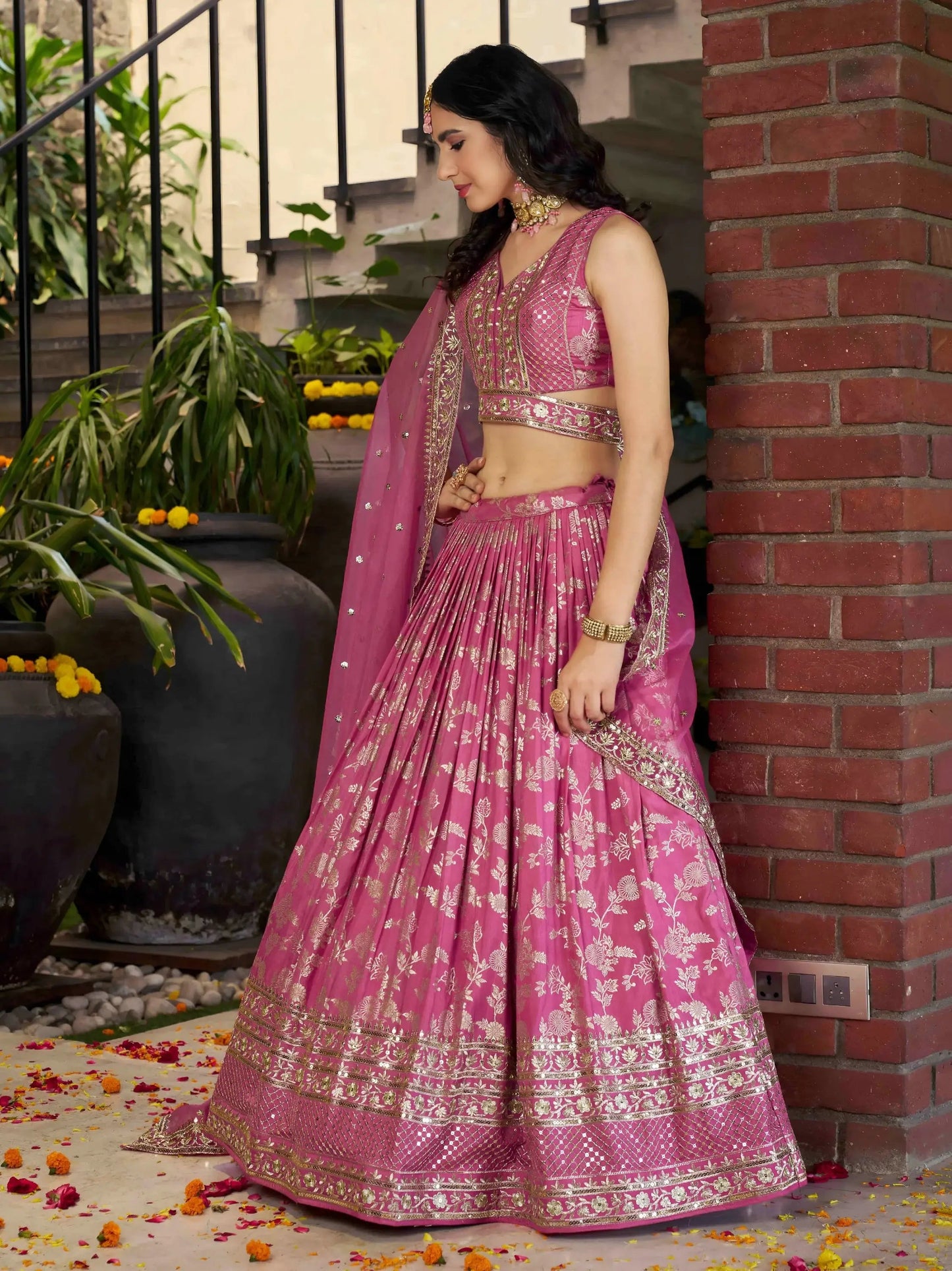 Glamorous Pink Party Wear Silk Zari Lehenga Choli With Dupatta - Zeel Clothing