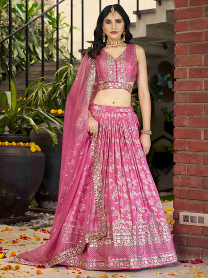 Glamorous Pink Party Wear Silk Zari Lehenga Choli With Dupatta - Zeel Clothing