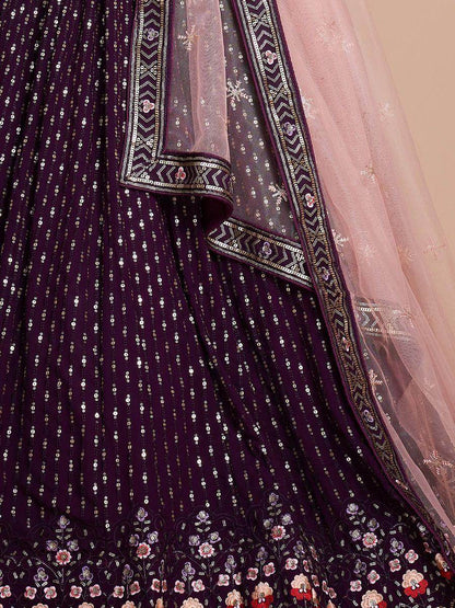 Glamorous Purple Embroidery Georgette Designer Lehenga Choli - Zeel Clothing