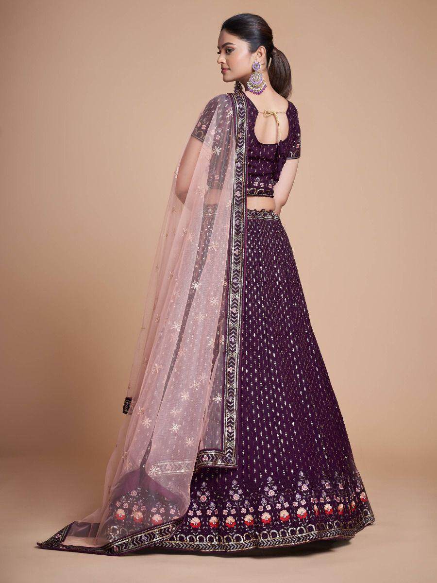 Glamorous Purple Embroidery Georgette Designer Lehenga Choli - Zeel Clothing