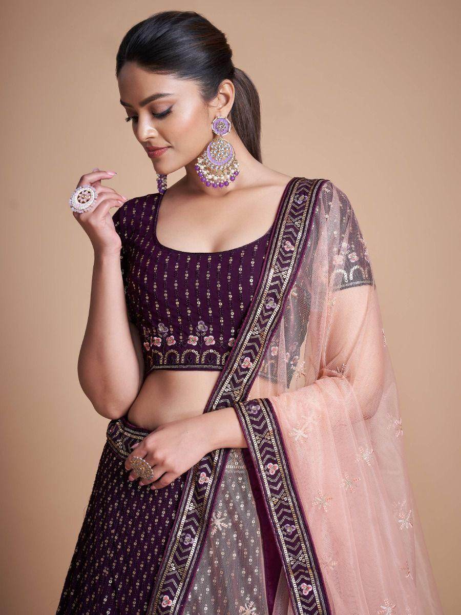 Glamorous Purple Embroidery Georgette Designer Lehenga Choli - Zeel Clothing