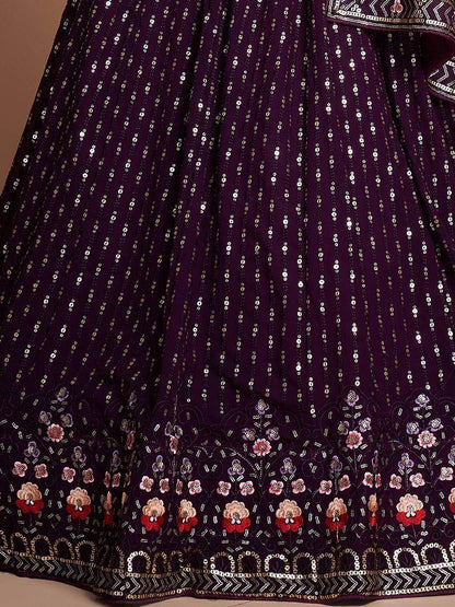 Glamorous Purple Embroidery Georgette Designer Lehenga Choli - Zeel Clothing