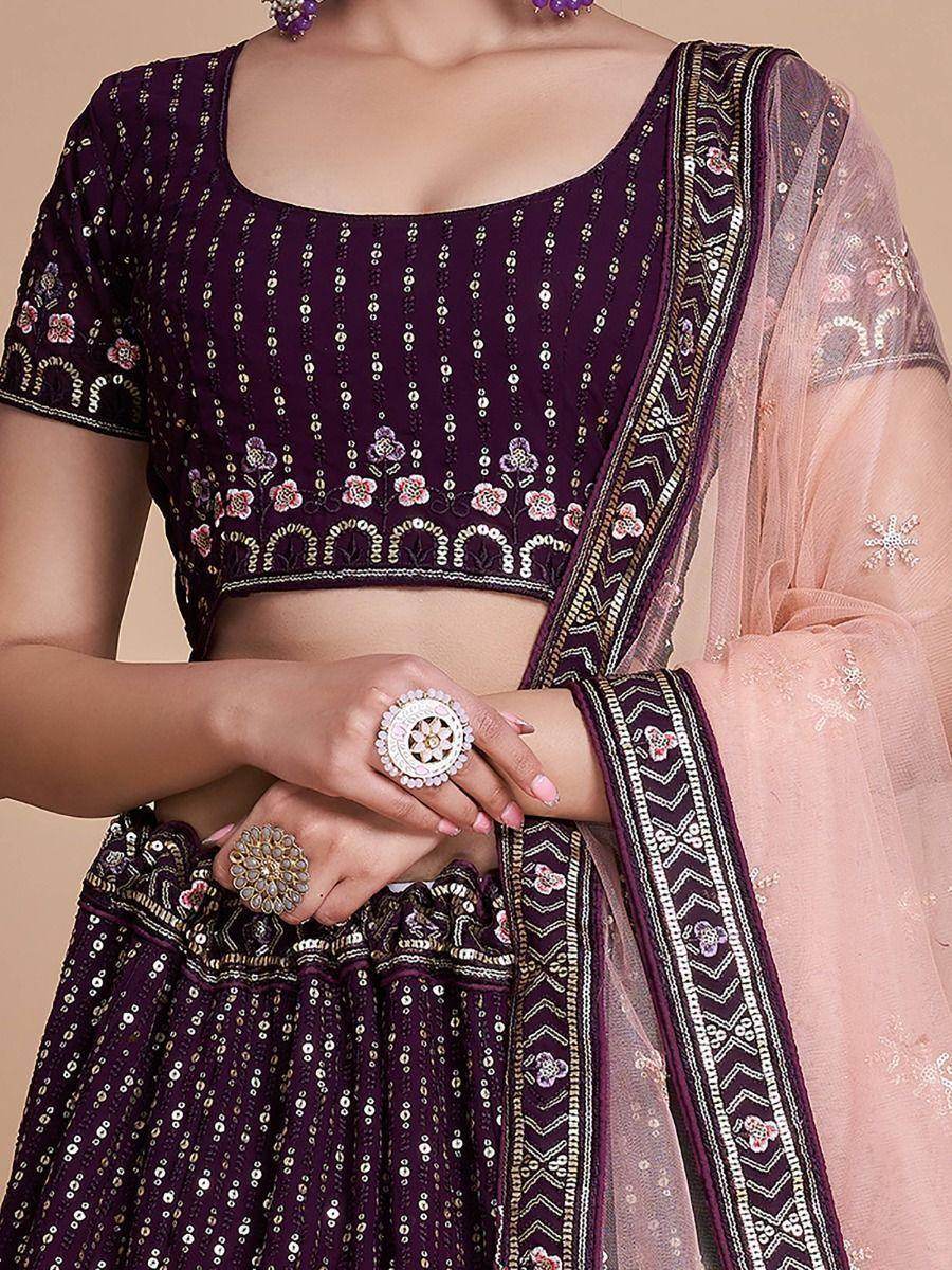 Glamorous Purple Embroidery Georgette Designer Lehenga Choli - Zeel Clothing
