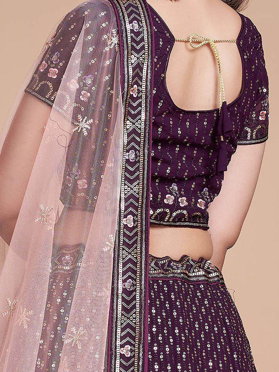 Glamorous Purple Embroidery Georgette Designer Lehenga Choli - Zeel Clothing