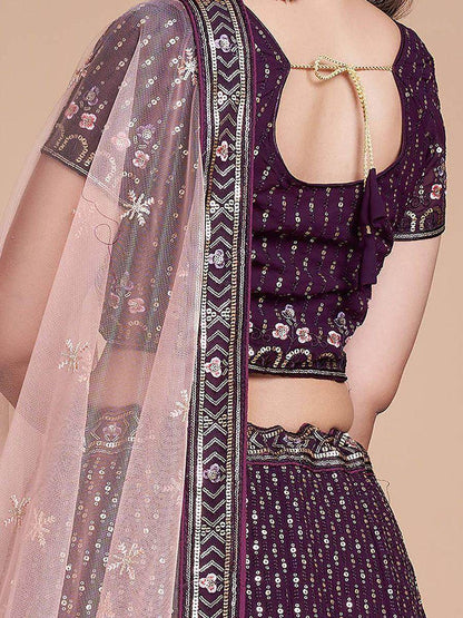 Glamorous Purple Embroidery Georgette Designer Lehenga Choli - Zeel Clothing