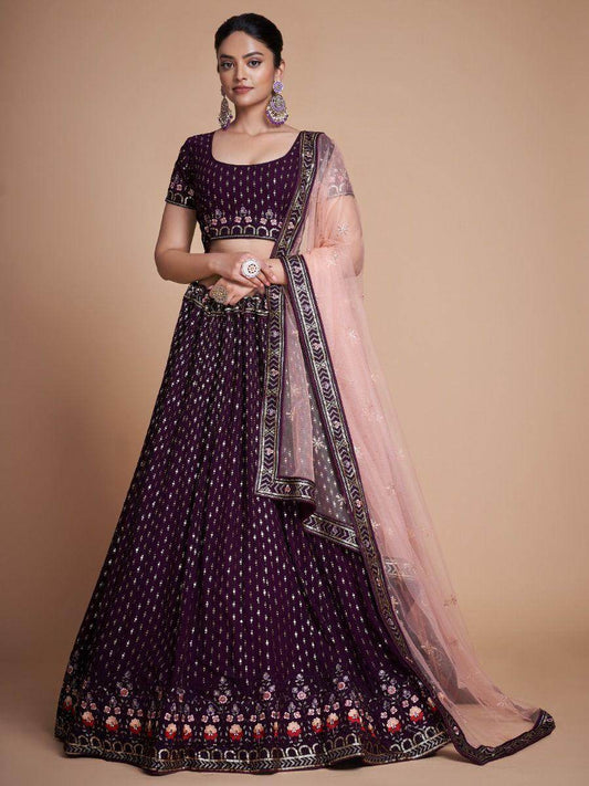 Glamorous Purple Embroidery Georgette Designer Lehenga Choli - Zeel Clothing