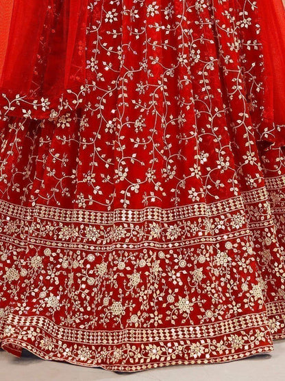 Glamorous Red Embroidered Georgette Reception Wear Lehenga Choli - Zeel Clothing