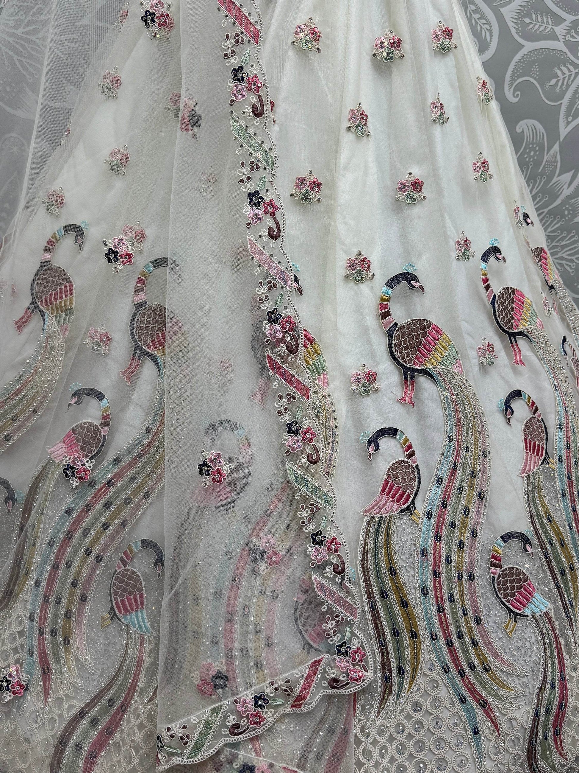 Glamorous White Thread Work Net Bridesmaid Lehenga Choli - Zeel Clothing