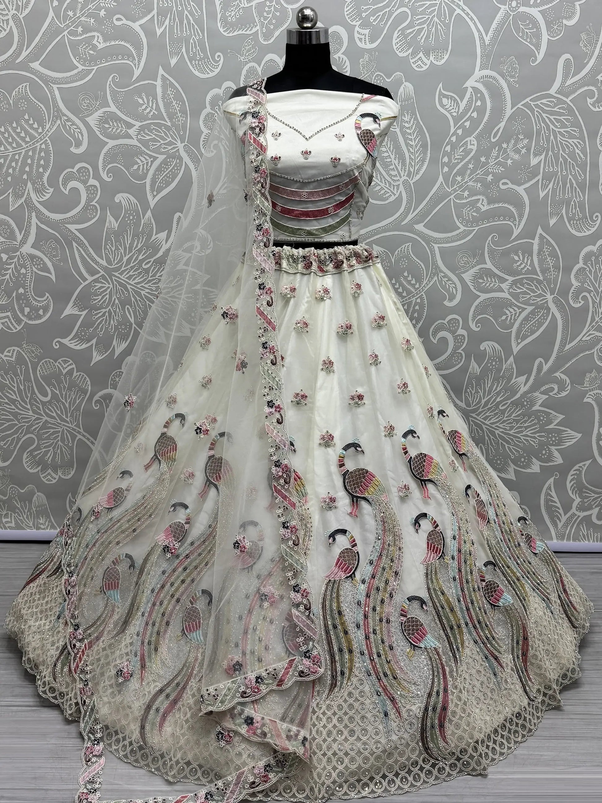 Glamorous White Thread Work Net Bridesmaid Lehenga Choli - Zeel Clothing