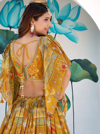 Glamorous Yellow Printed Chinon Haldi Wear Lehenga Choli With Dupatta - Zeel Clothing