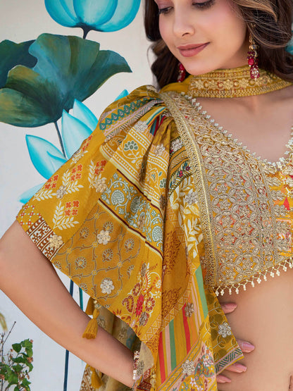 Glamorous Yellow Printed Chinon Haldi Wear Lehenga Choli With Dupatta - Zeel Clothing