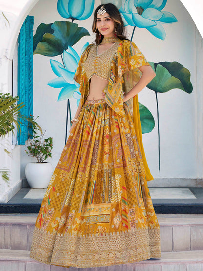Glamorous Yellow Printed Chinon Haldi Wear Lehenga Choli With Dupatta - Zeel Clothing