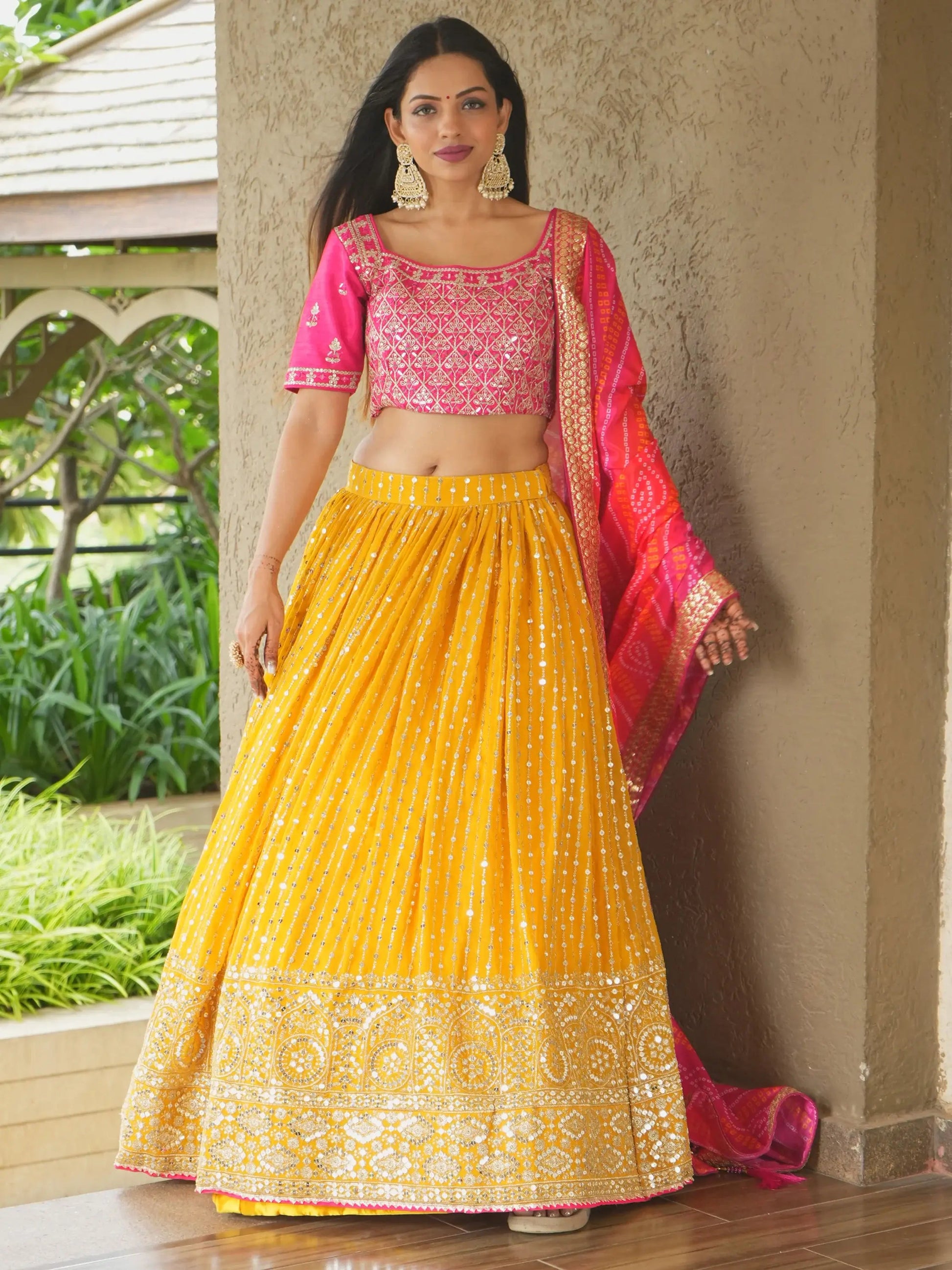 Glamorous Yellow Sequins Georgette Haldi Wear Lehenga Choli - Zeel Clothing