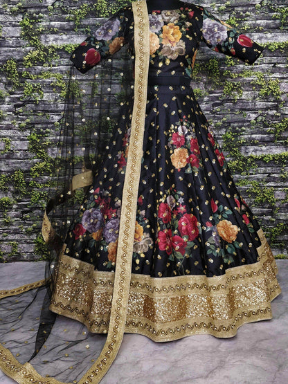 Gorgeous Black Colored Partywear Designer Embroidered Lehenga Choli - Zeel Clothing