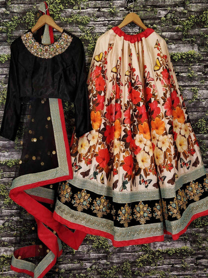 Gorgeous Colorful Floral Printed Lehenga With Black Choli - Zeel Clothing