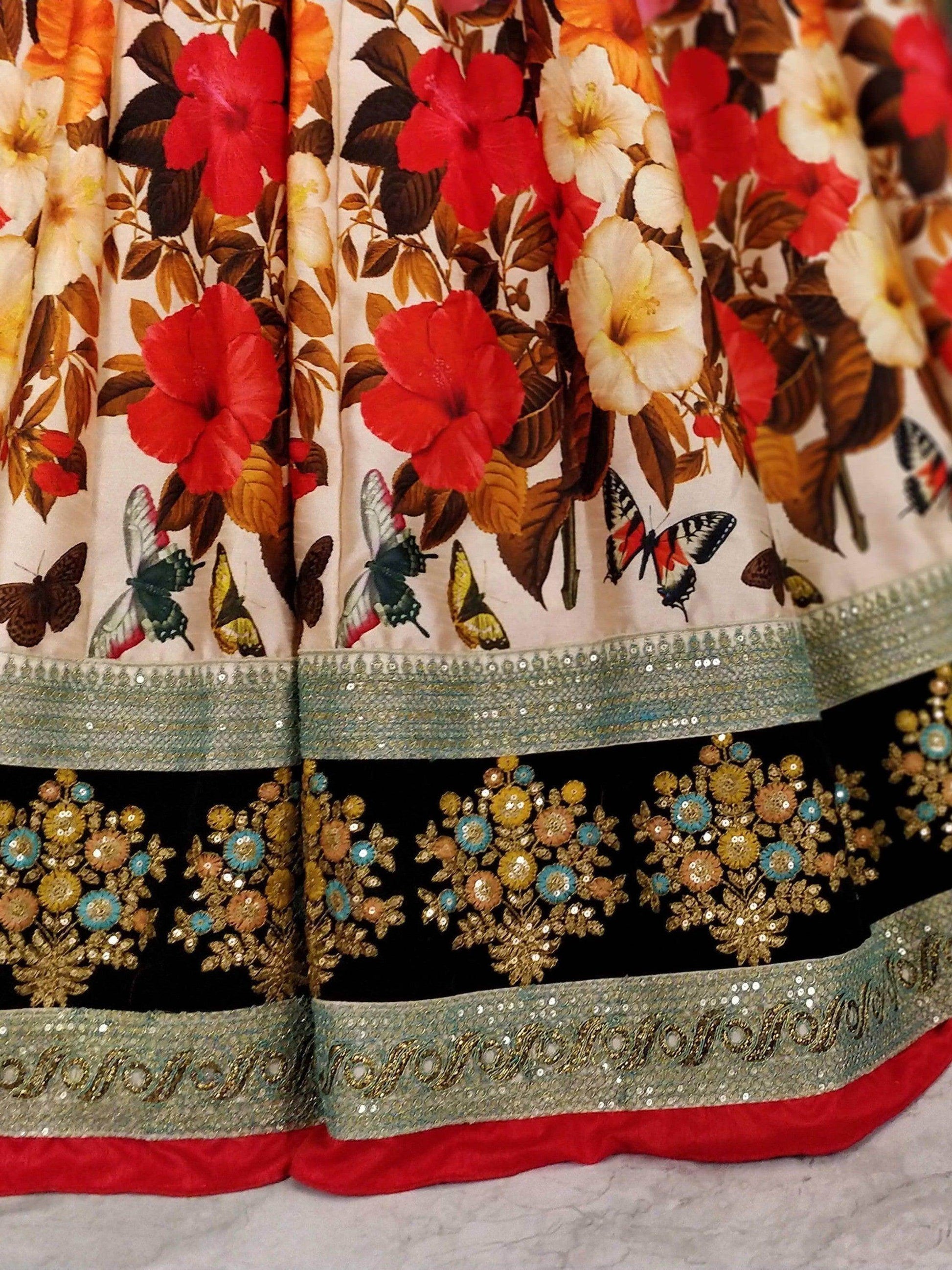 Gorgeous Colorful Floral Printed Lehenga With Black Choli - Zeel Clothing