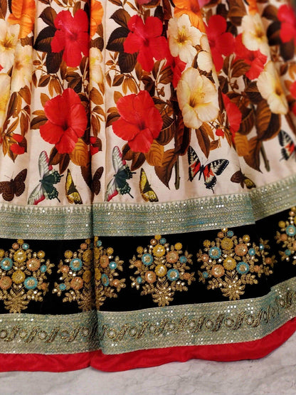 Gorgeous Colorful Floral Printed Lehenga With Black Choli - Zeel Clothing