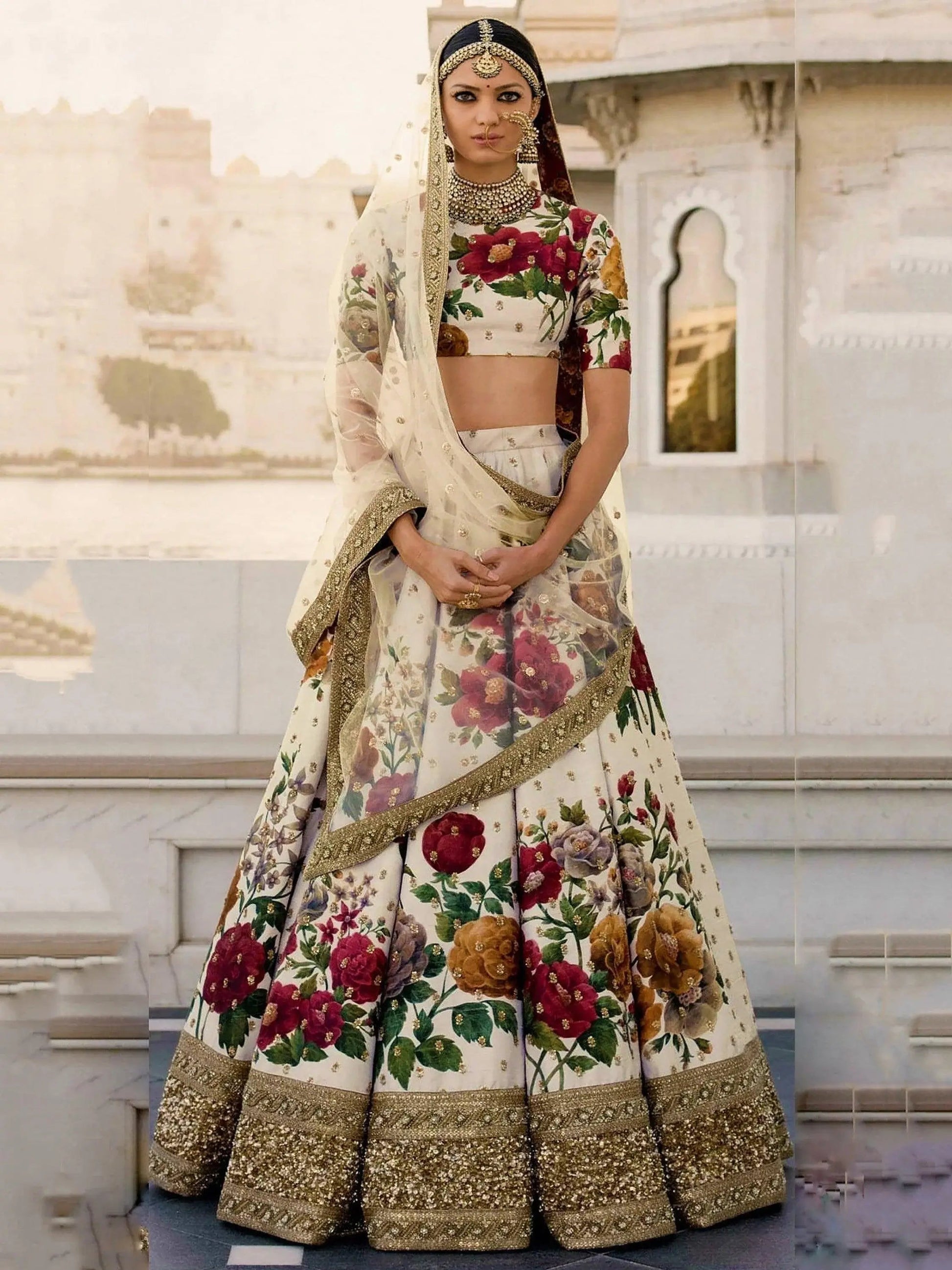 Gorgeous Cream Colored Partywear Designer Embroidered Lehenga Choli - Zeel Clothing