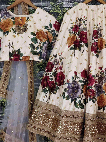 Gorgeous Cream Colored Partywear Designer Embroidered Lehenga Choli - Zeel Clothing