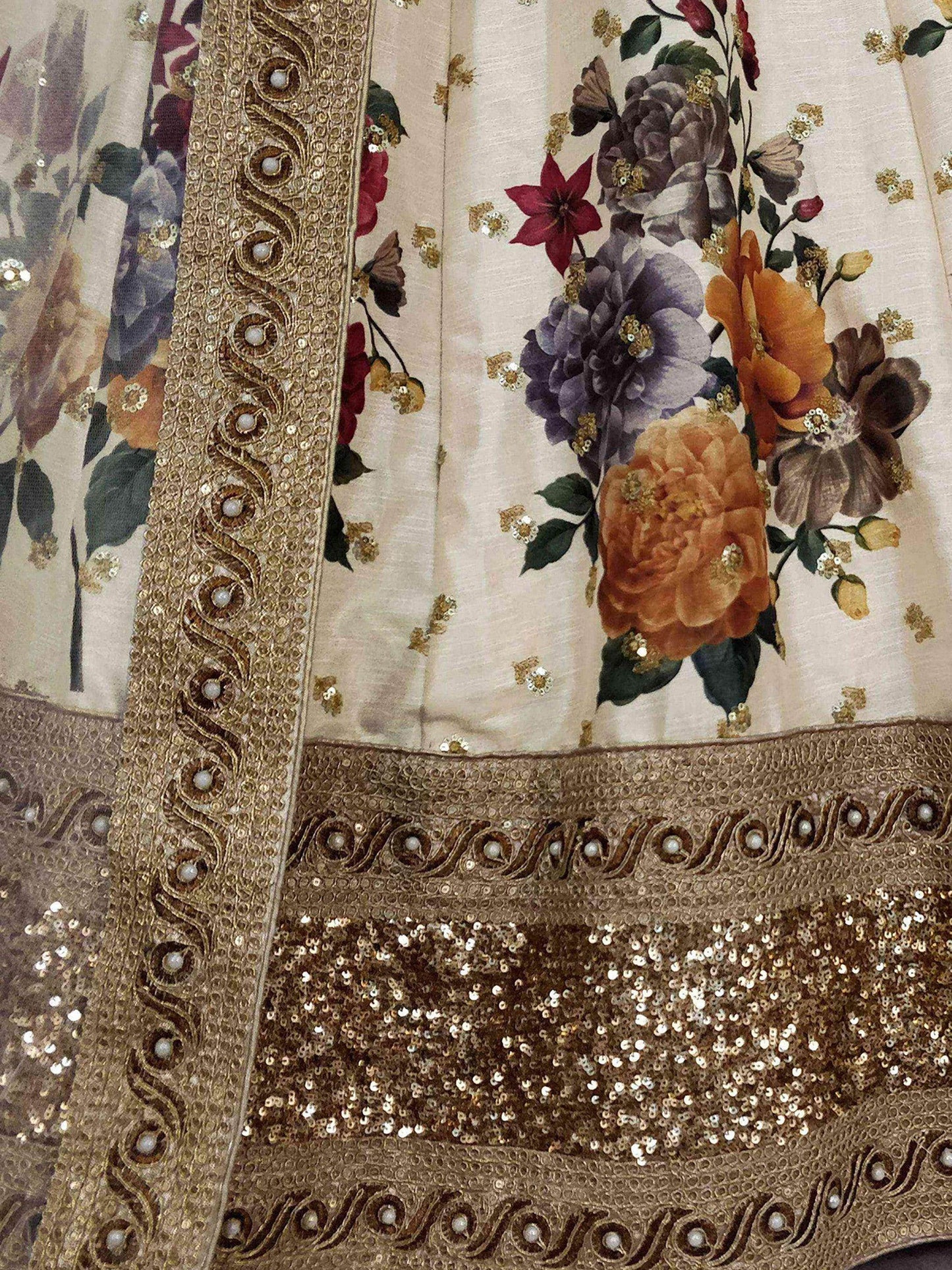 Gorgeous Cream Colored Partywear Designer Embroidered Lehenga Choli - Zeel Clothing