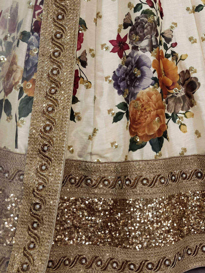 Gorgeous Cream Colored Partywear Designer Embroidered Lehenga Choli - Zeel Clothing