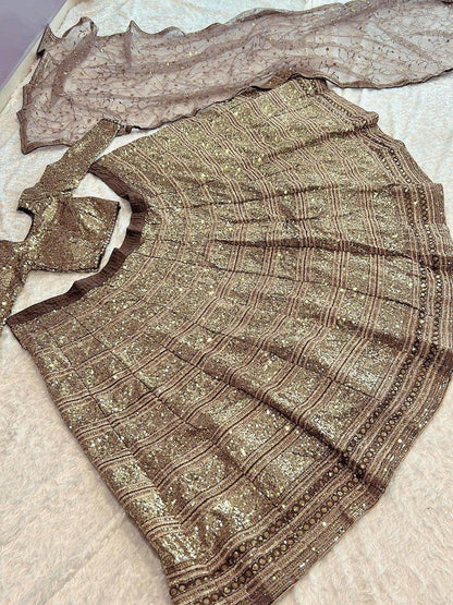 Gorgeous Golden Sequins Georgette Lehenga Choli With Dupatta - Zeel Clothing