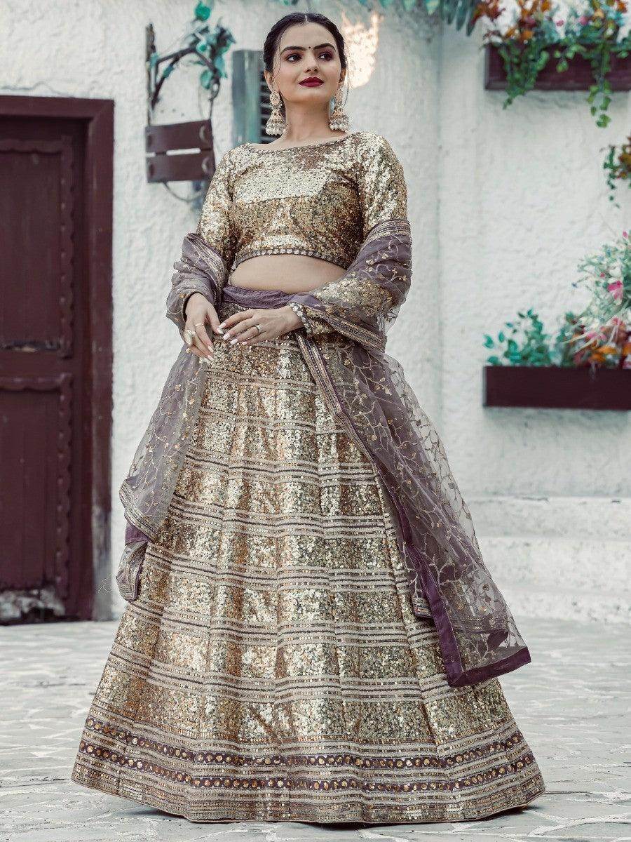 Gorgeous Golden Sequins Georgette Lehenga Choli With Dupatta - Zeel Clothing