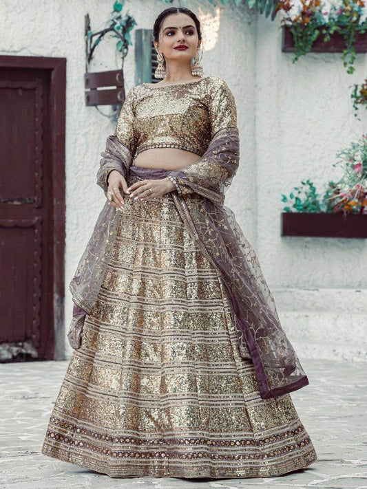 Gorgeous Golden Sequins Georgette Lehenga Choli With Dupatta - Zeel Clothing