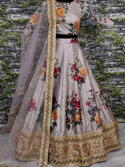 Gorgeous Gray Colored Partywear Designer Embroidered Lehenga Choli - Zeel Clothing