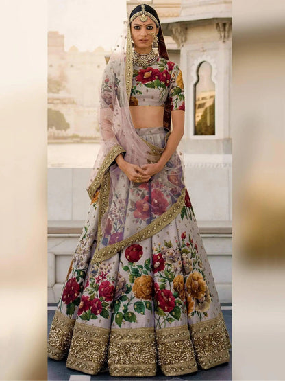 Gorgeous Gray Colored Partywear Designer Embroidered Lehenga Choli - Zeel Clothing