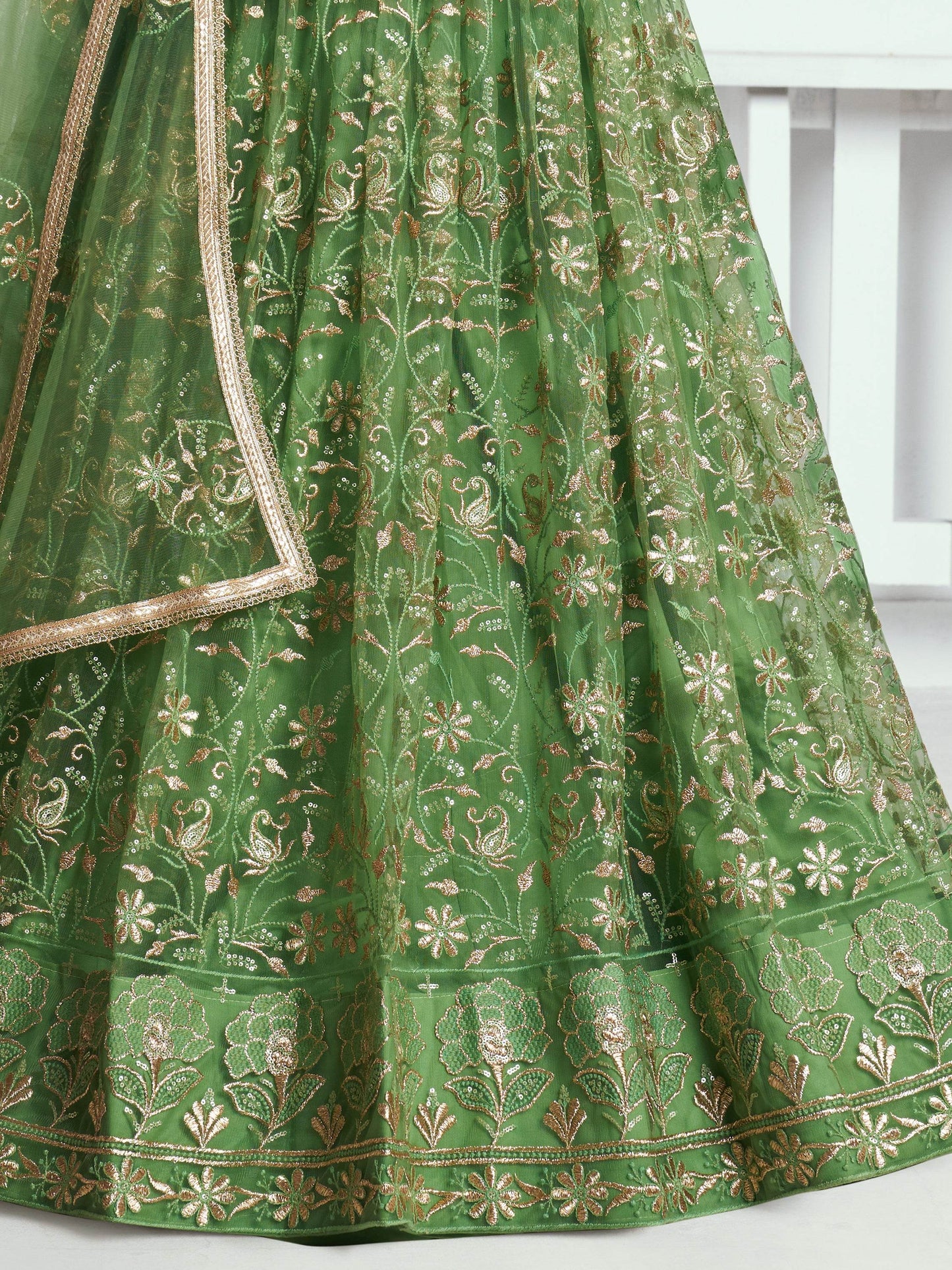 Gorgeous Green Sequins Net Mehendi Wear Lehenga Choli With Dupatta - Zeel Clothing